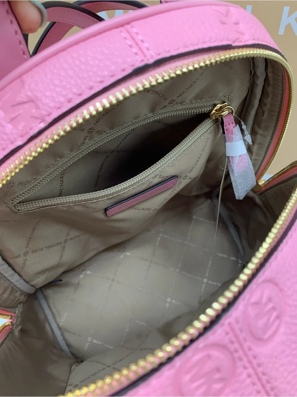 Michael Kors Rhea Carnation Medium Leather Backpack with Gold Hardware